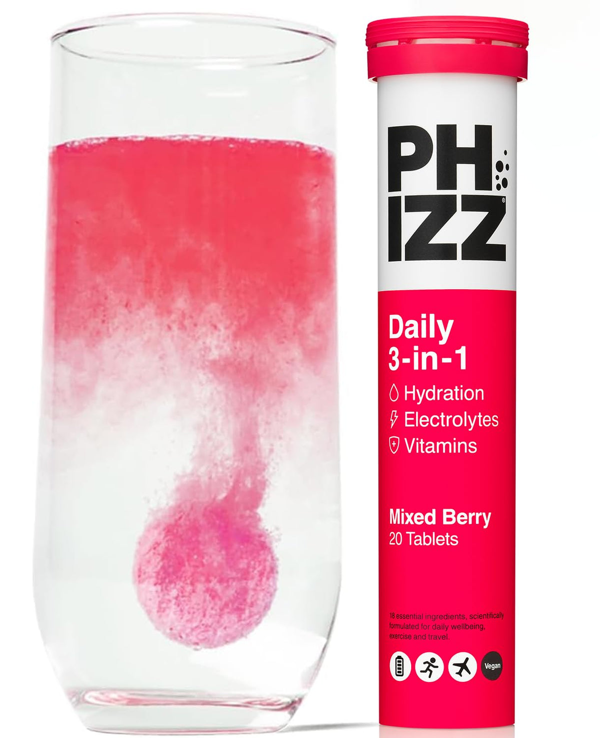 Phizz 3-in-1 Multivitamin & Rehydration Electrolyte Effervescent 12x20 Tabs Mixed Berry