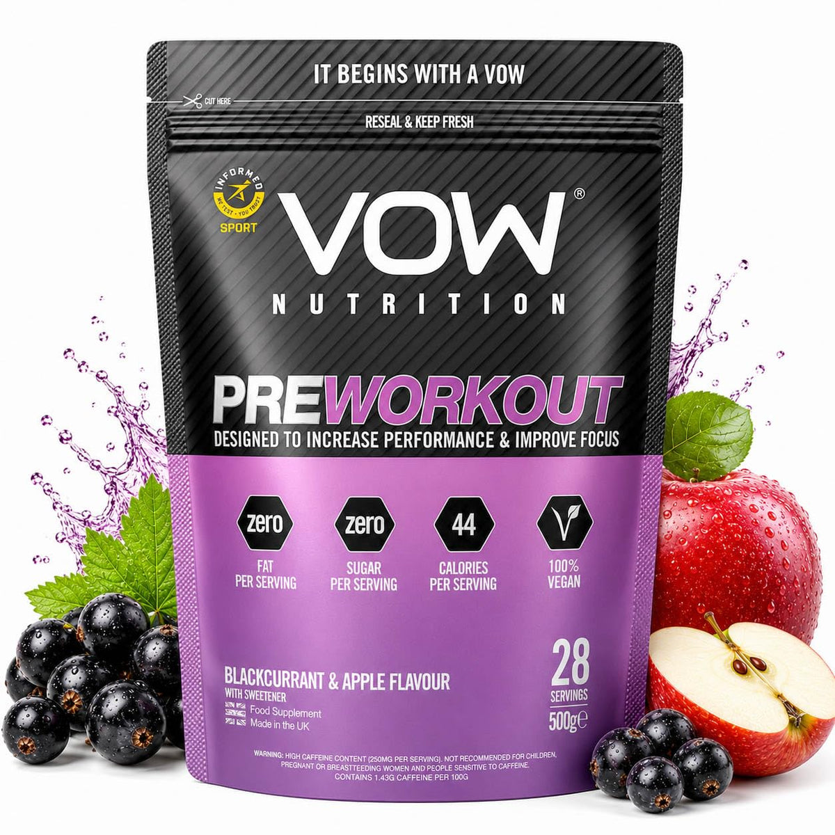 VOW Nutrition Pre Workout 500g Blackcurrant & Apple