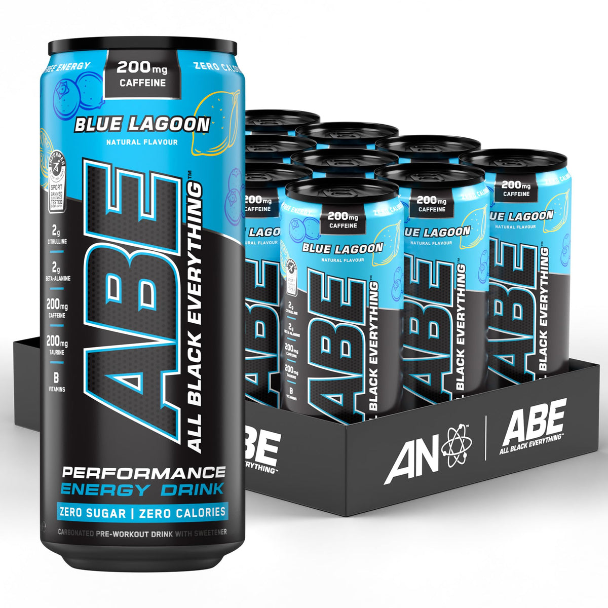 Applied Nutrition ABE (All Black Everything) Carbonated Can 12x330ml Blue Lagoon