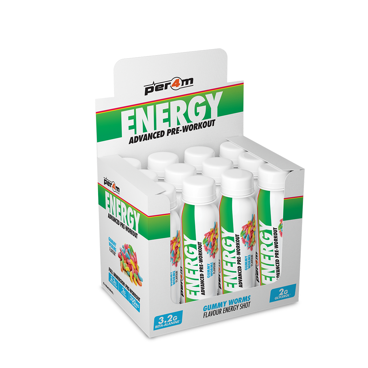 Per4m Energy Pre Workout Shot - Gummy Worms - 12x100ml