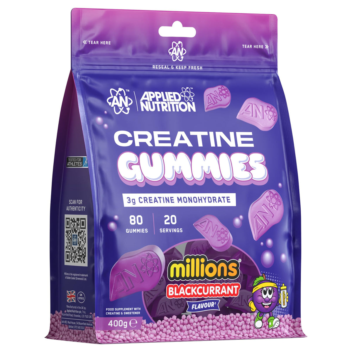 Applied Nutrition Creatine Gummies Million Blackcurrant, a creatine gummy tub sold in the UK