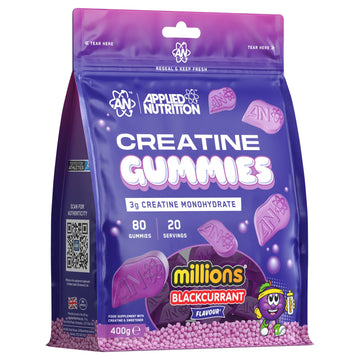 Applied Nutrition Creatine Gummies Million Blackcurrant, a creatine gummy tub sold in the UK