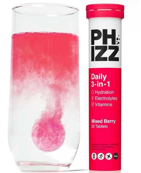 Phizz 3-in-1 Multivitamin & Rehydration Electrolyte Effervescent 12x20 Tabs Mixed Berry