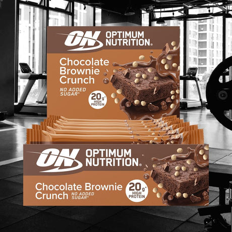 Optimum Nutrition Protein Crisp Bars in Marshmallow Crunch flavor packaging, 20g protein, no added sugar.