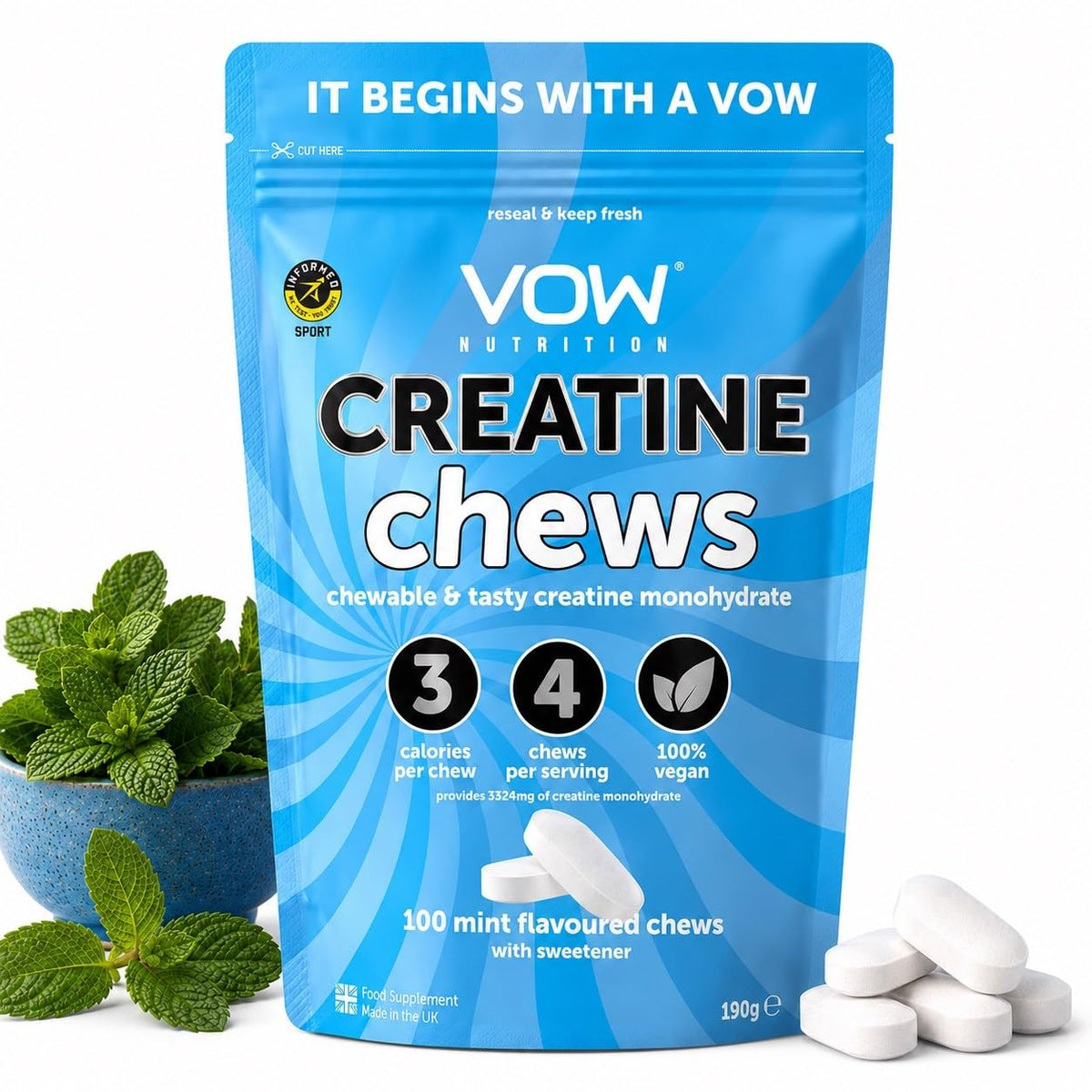 VOW Nutrition Creatine Chews 100 Tabs Mint