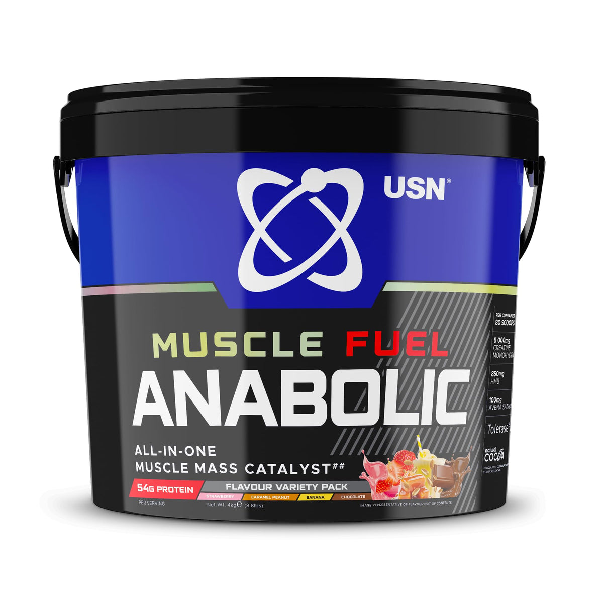 USN Muscle Fuel Anabolic Variety Pack 4kg Peanut Caramel/Choc/Strawb/Banana