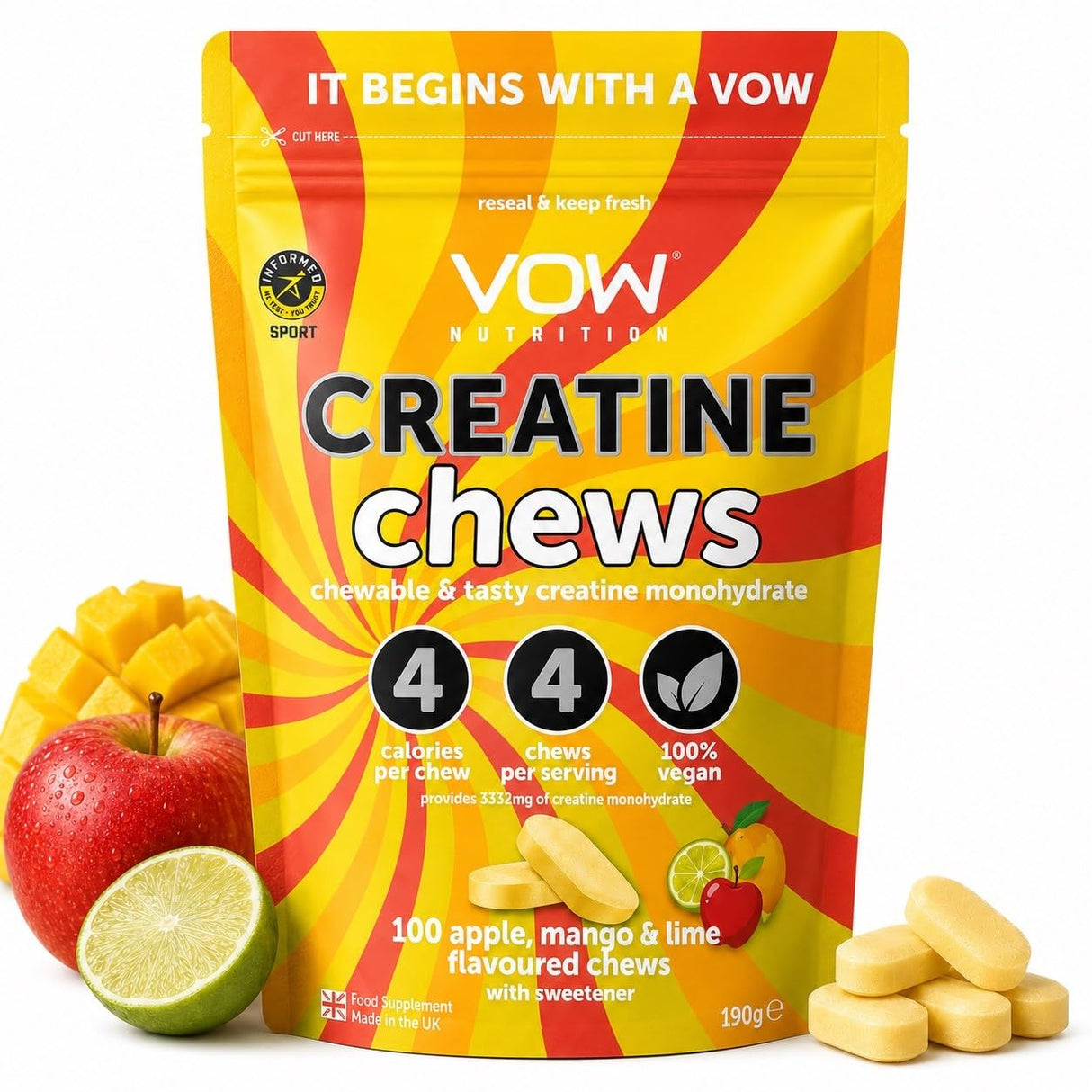 VOW Nutrition Amino Chews 100 Tabs Apple Mango & Lime