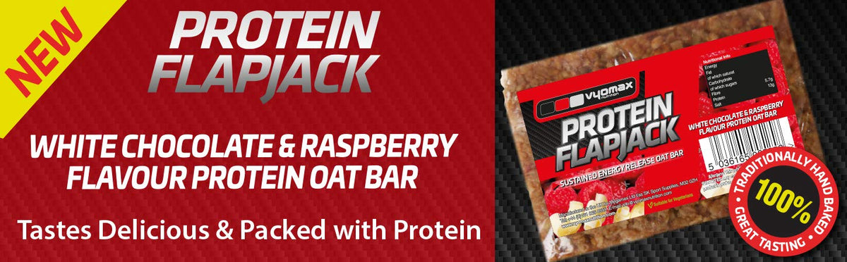 Vyomax Nutrition Protein Flapjacks 12x100g White Chocolate & Raspberry