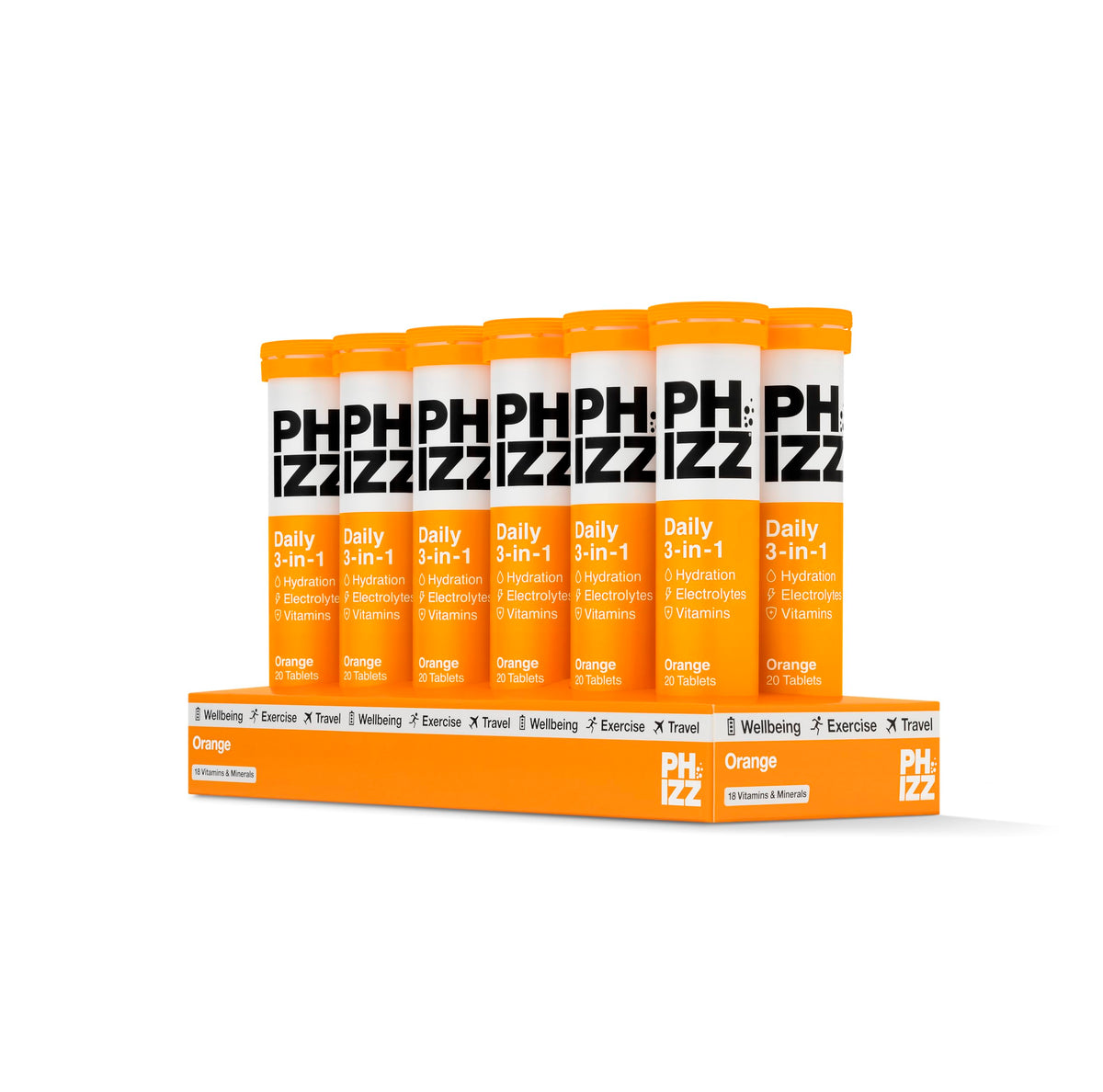 Phizz 3-in-1 Multivitamin & Rehydration Electrolyte Effervescent 12x20 Tabs Orange