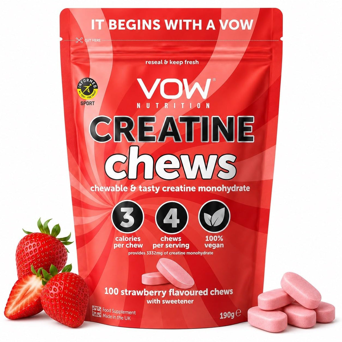 VOW Nutrition Creatine Chews 100 Tabs Strawberry