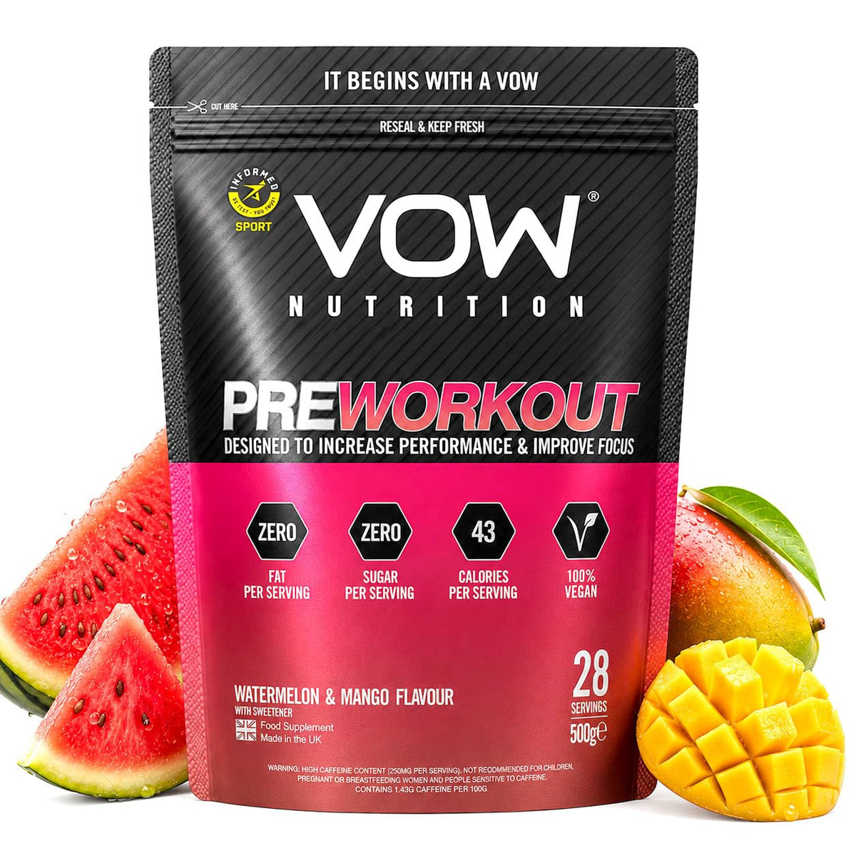 VOW Nutrition Pre Workout 500g Watermelon & Mango