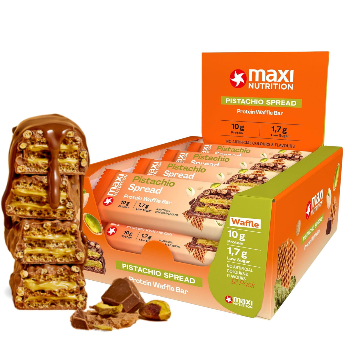 MaxiNutrition Protein Waffle Bar 12x40g Pistachio Spread