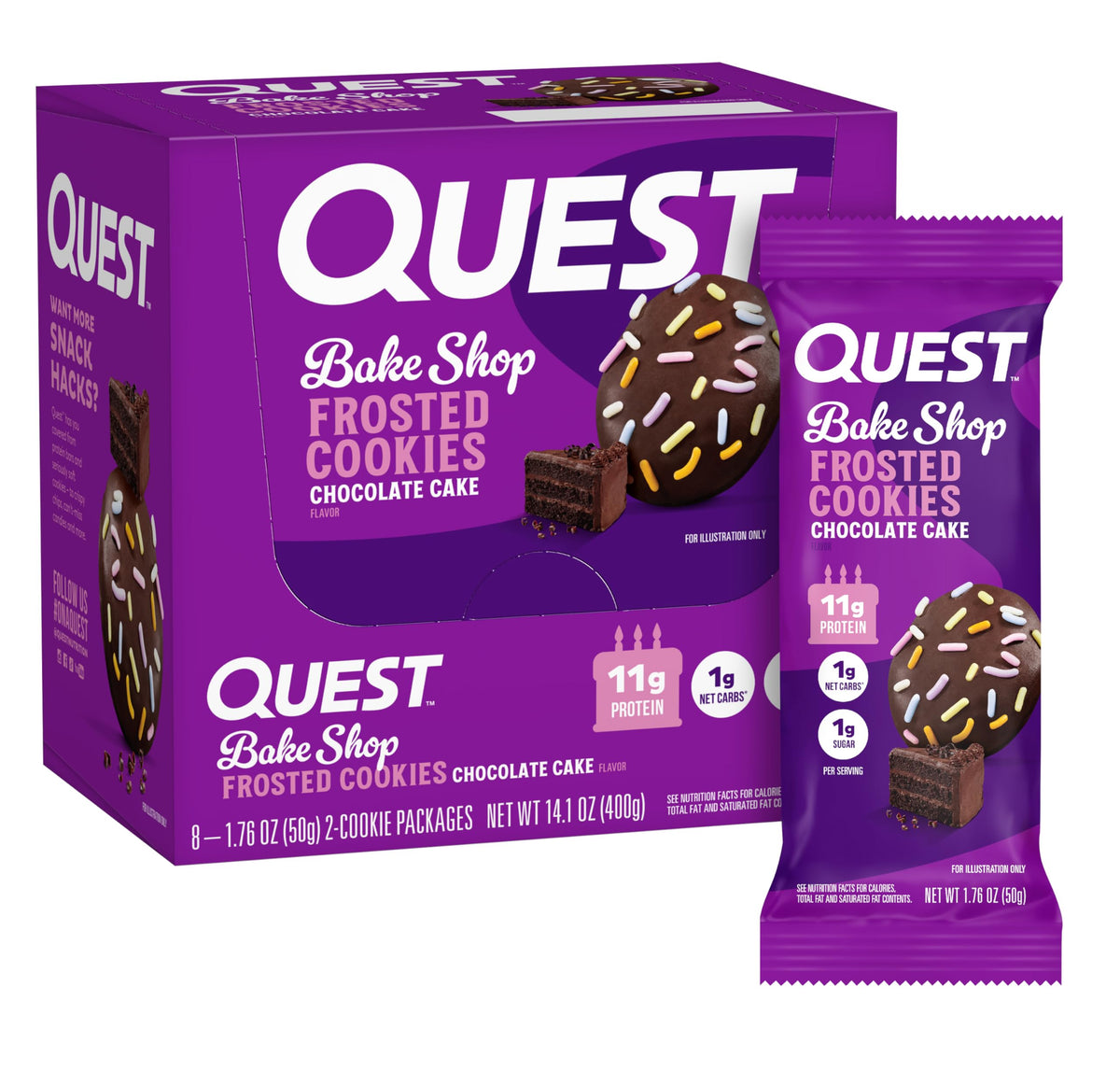 Quest Nutrition Bakeshop Frosted Cookie 8x50g (2 Cookie Packs) Chocolate Cake
