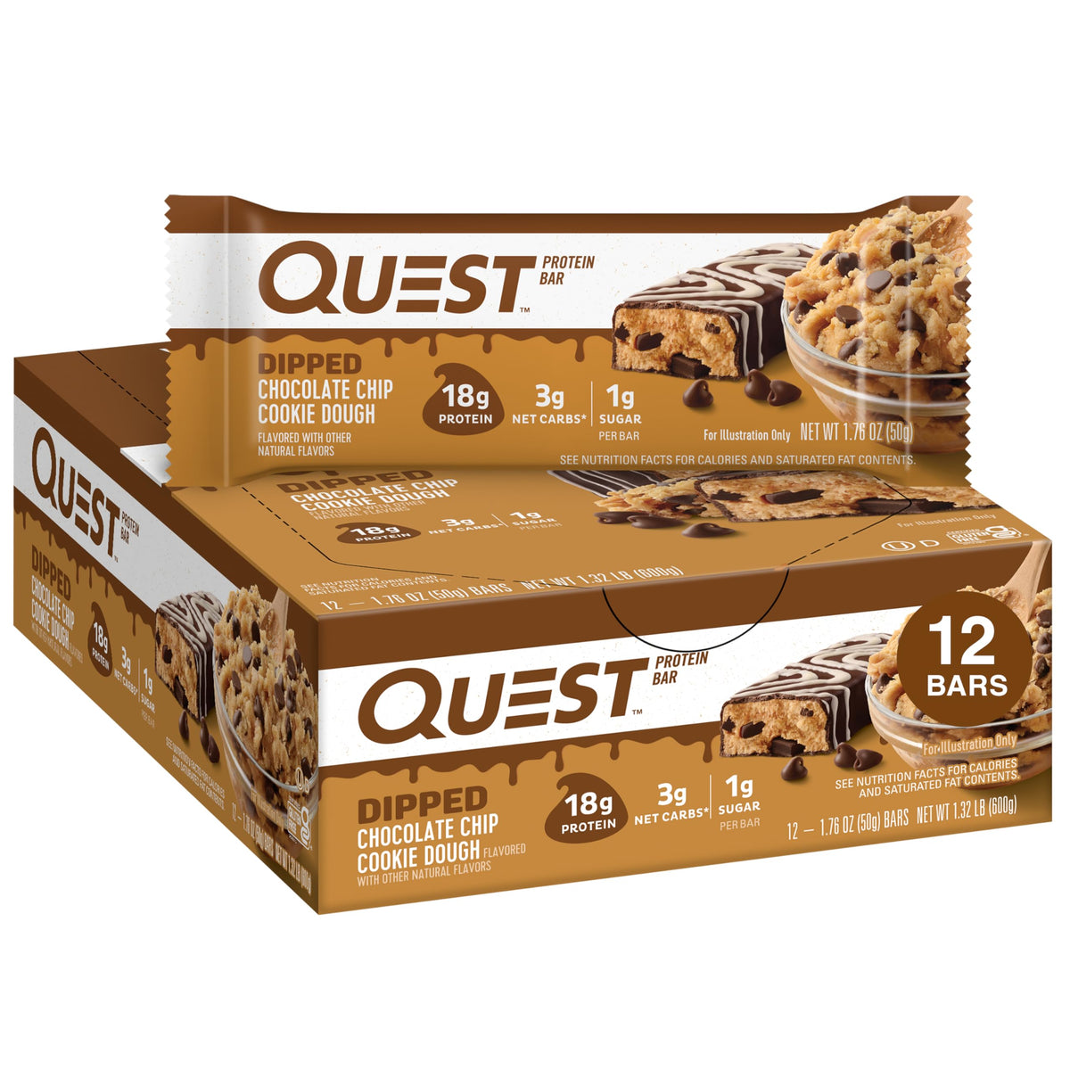 Quest Nutrition 12x50g Dipped Chocolate Chip Cookie Dough