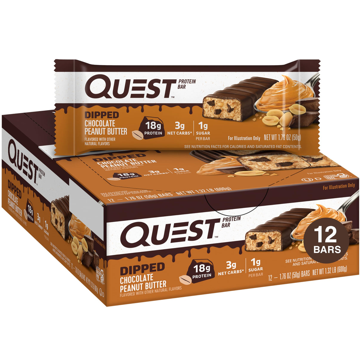 Quest Nutrition Protein Bar 12x60g Dipped Chocolate Peanut Butter