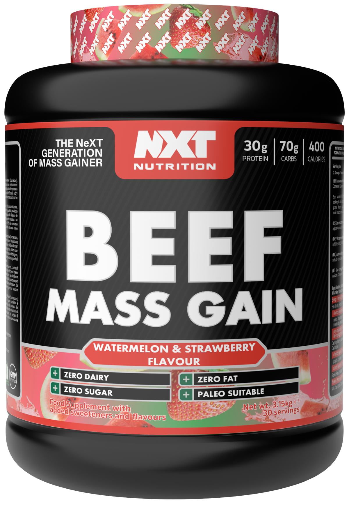 NXT Nutrition Beef Mass Gain - Watermelon & Strawberry - 3.15kg