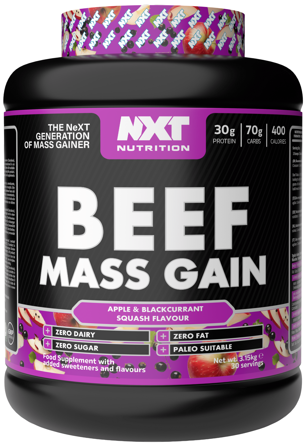 NXT Nutrition Beef Mass Gain - Apple & Blackcurrant - 3.15kg