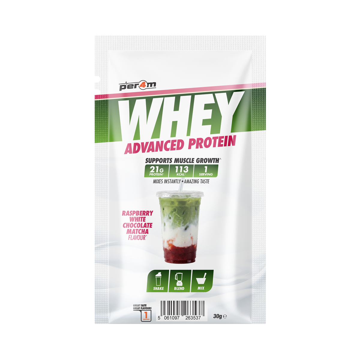 Per4m Advanced Whey Protein Sachet - Raspberry White Chocolate Matcha - 30g