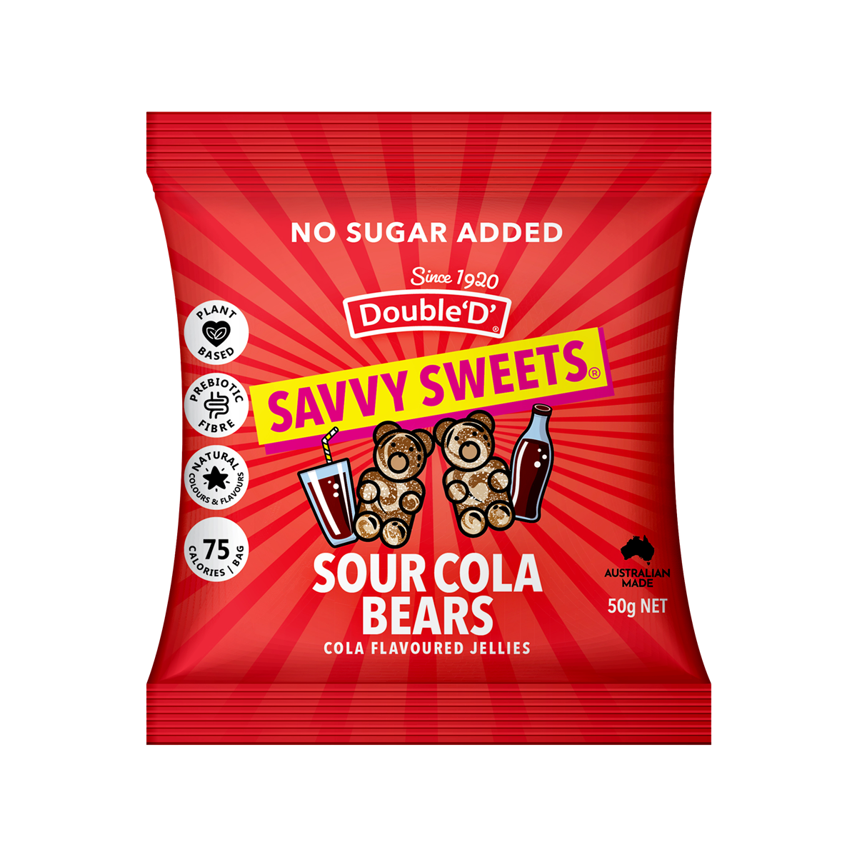 Savvy Sweets Fruits & Cream Bears 12x50g Mango and Strawberry - Fruits & Cream Bears (Mango and Strawberry) - 12x50g
