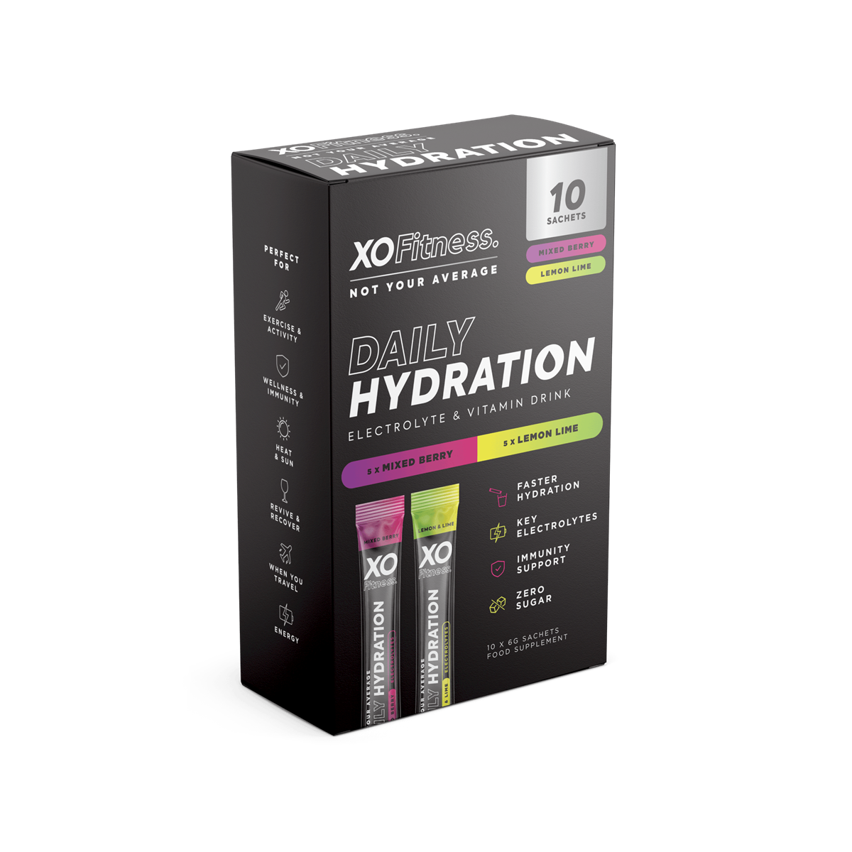 XO Fitness Hydration Mixed Box - Mixed Berry / Lemon & Lime - 10x6g