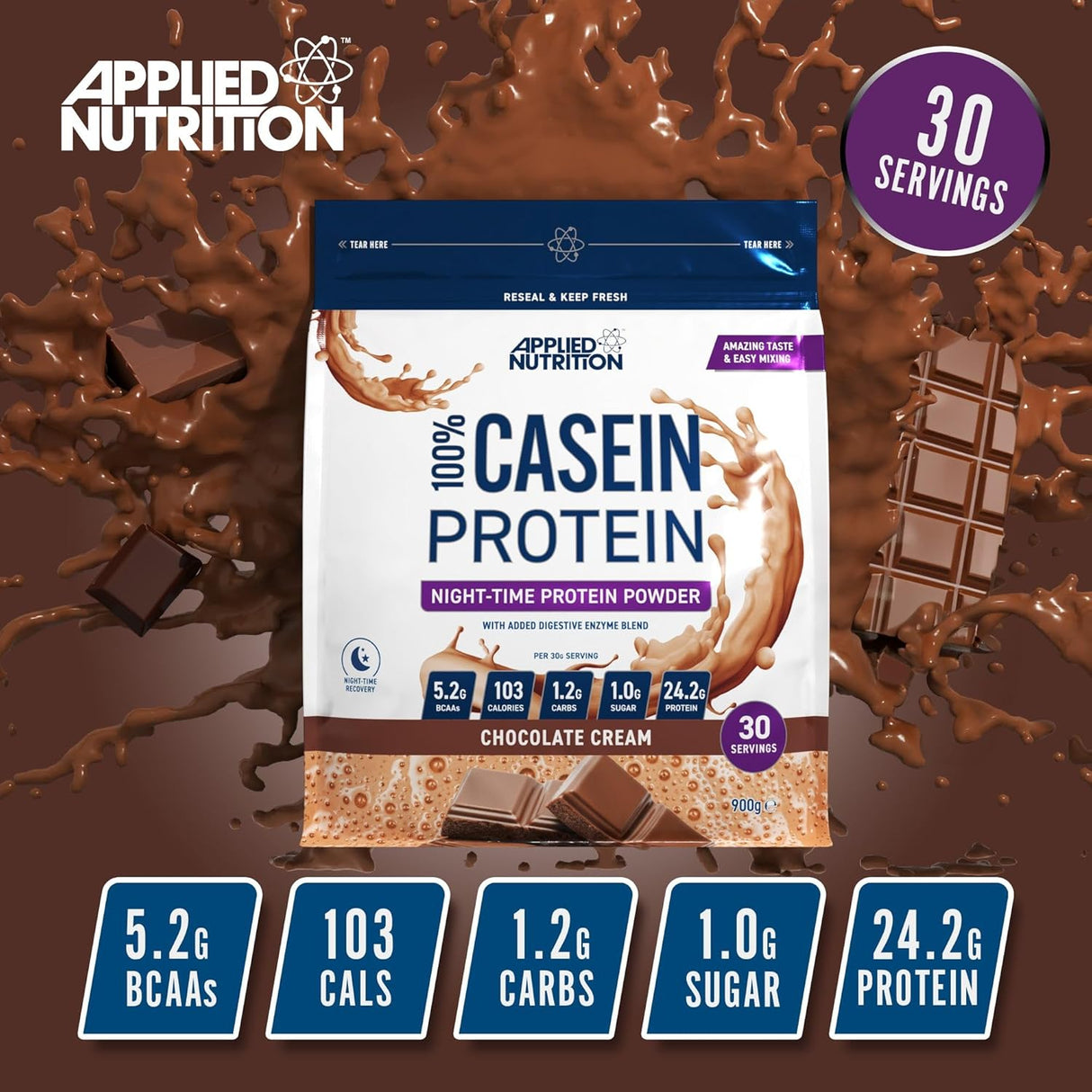 Applied Nutrition Casein 900g - gymstack.