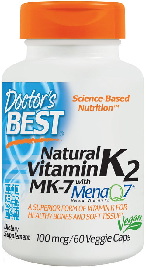 Natural Vitamin K2 MK7 with MenaQ7 - 100mcg - 60 vcaps