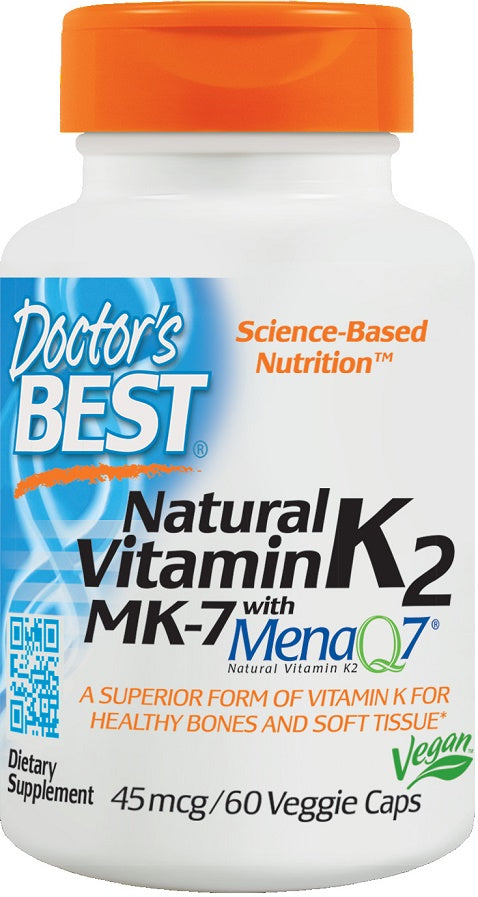 Natural Vitamin K2 MK7 with MenaQ7 - 45mcg - 60 vcaps