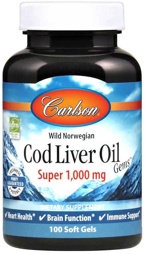 Wild Norwegian Cod Liver Oil Gems - 1000mg - 100 softgels