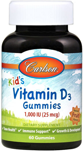 Kids Vitamin D3 Gummies, 1000 IU Natural Fruit - 60 gummies