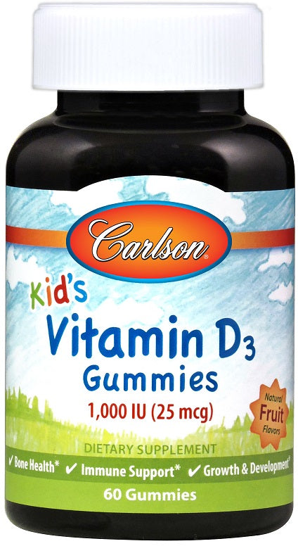 Kids Vitamin D3 Gummies - 1000 IU Natural Fruit - 60 gummies