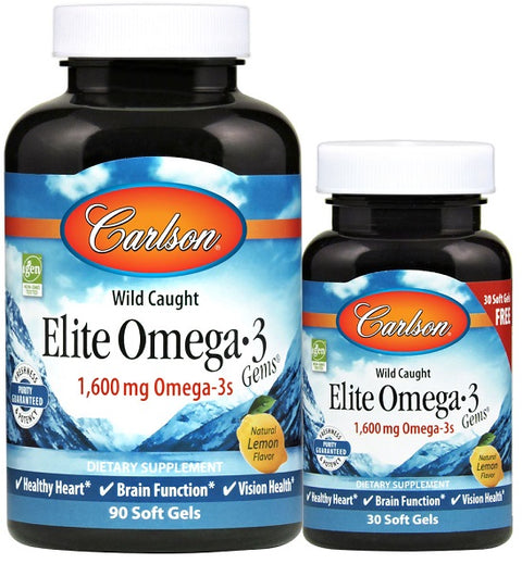 Elite Omega-3 Gems - 1600mg Natural Lemon - 90 + 30 softgels