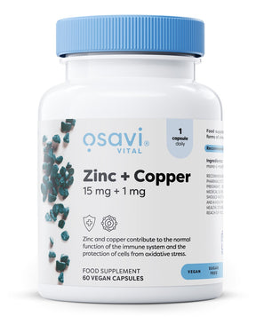 Zinc + Copper, 15mg + 1mg - 60 vegan caps 