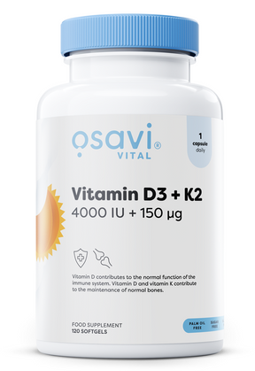 Vitamin D3 + K2, 4000IU + 150mcg - 120 softgels