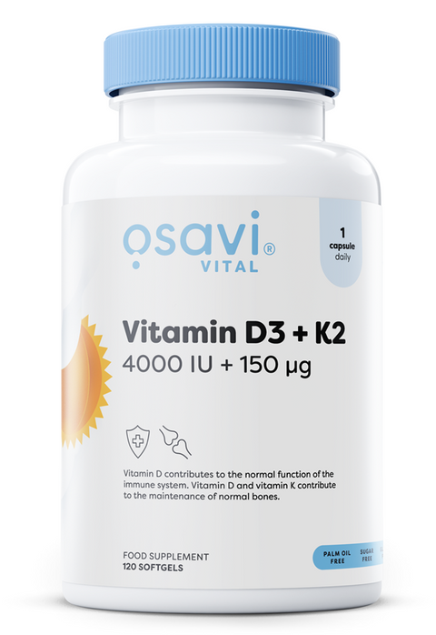 Vitamin D3 + K2 - 4000IU + 150mcg - 120 softgels