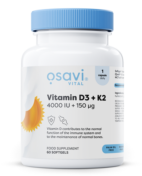 Vitamin D3 + K2 - 4000IU + 150mcg - 60 softgels