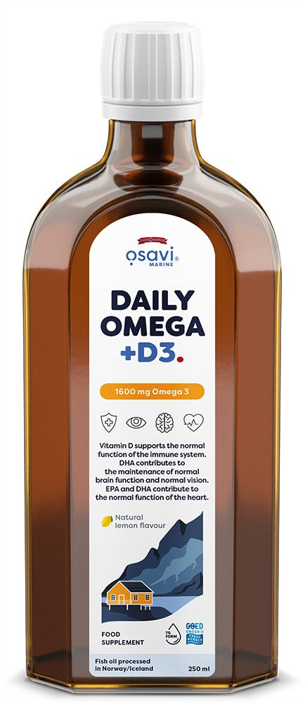Daily Omega + D3 - 1600mg Omega 3 (Natural Lemon) - 250 ml.