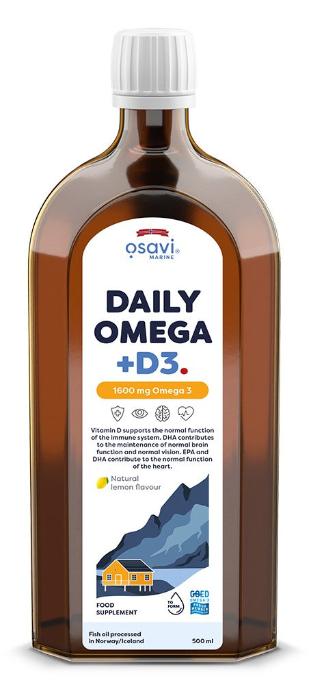 Daily Omega + D3 - 1600mg Omega 3 (Natural Lemon) - 500 ml.