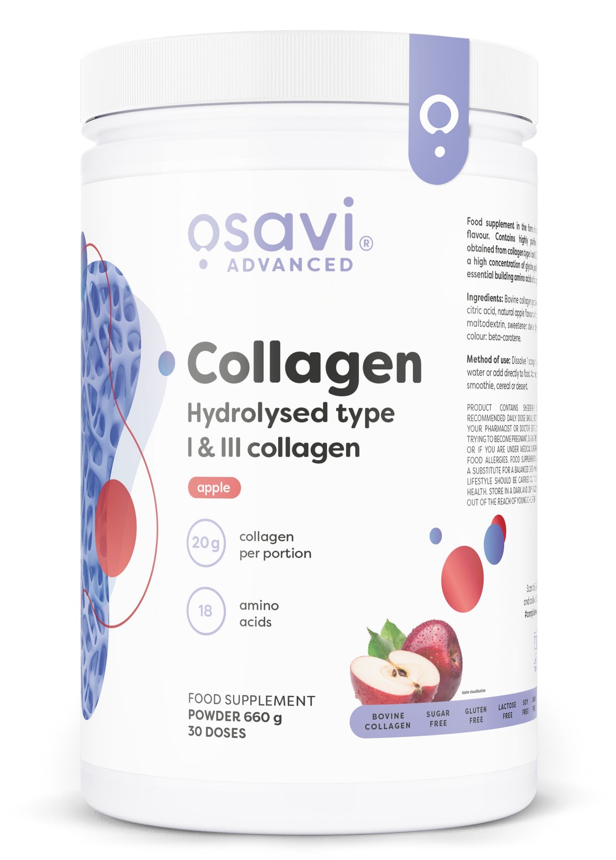 Collagen Hydrolysed Type I & III - Apple - 660g