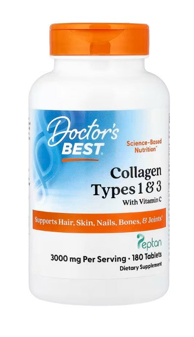 Collagen Types 1 and 3 with Peptan and Vitamin C - 3000mg - 180 tabs
