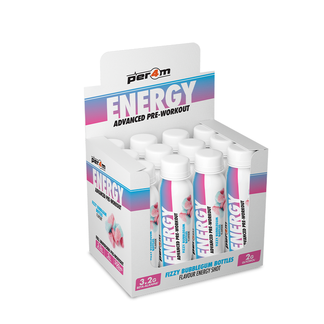 Per4m Energy Pre Workout Shot - Fizzy Bubblegum Bottles - 12x100ml