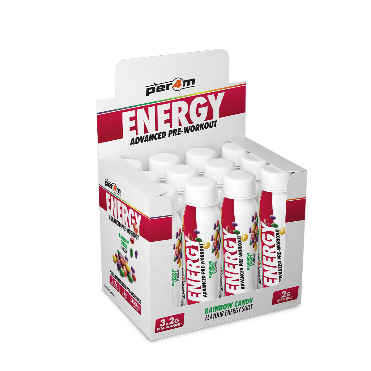 Per4m Energy Pre Workout Shot - Rainbow Candy - 12x100ml